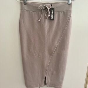 Monrow- Pencil Skirt With Slit and Drawstring Waist-  Color is Ballet Gray- Tags